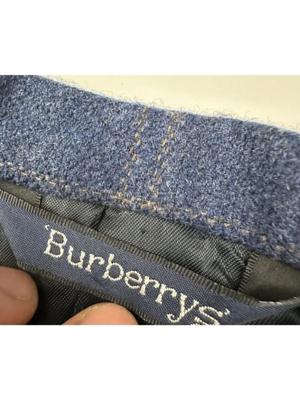 Burberry’s Men’s Wool Sport Coat Checked Blazer Navy Blue 44L Vintage